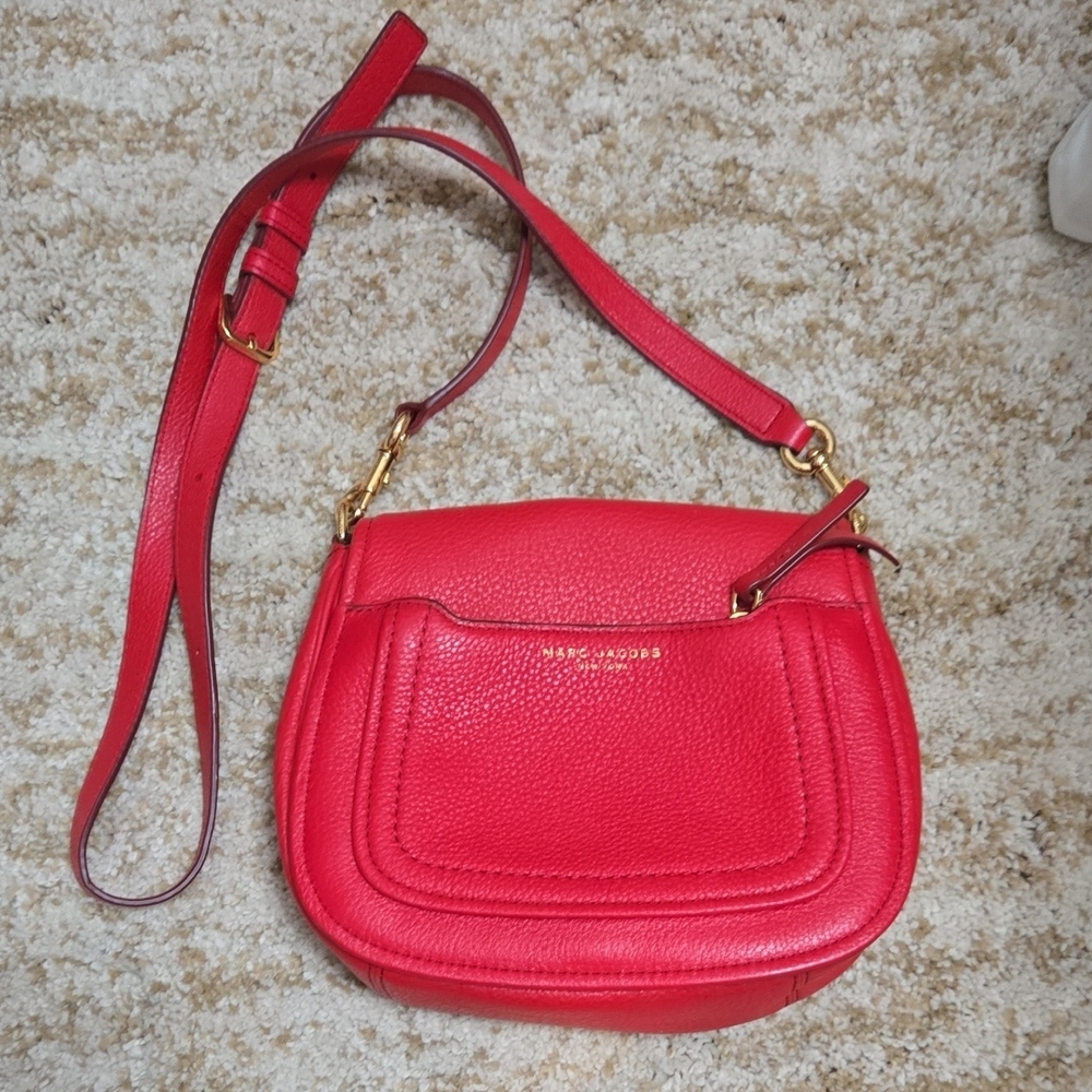 Marc Jacobs Red Saddle Crossbody Bag with Gold Hardware